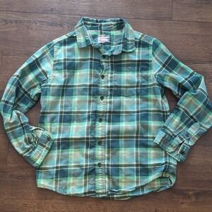 Cat & Jack Boys Green Plaid Long Sleeve Button Up Shirt Size L 10 12